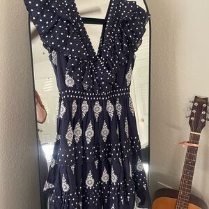 Chic Navy and White Ruffle Dress